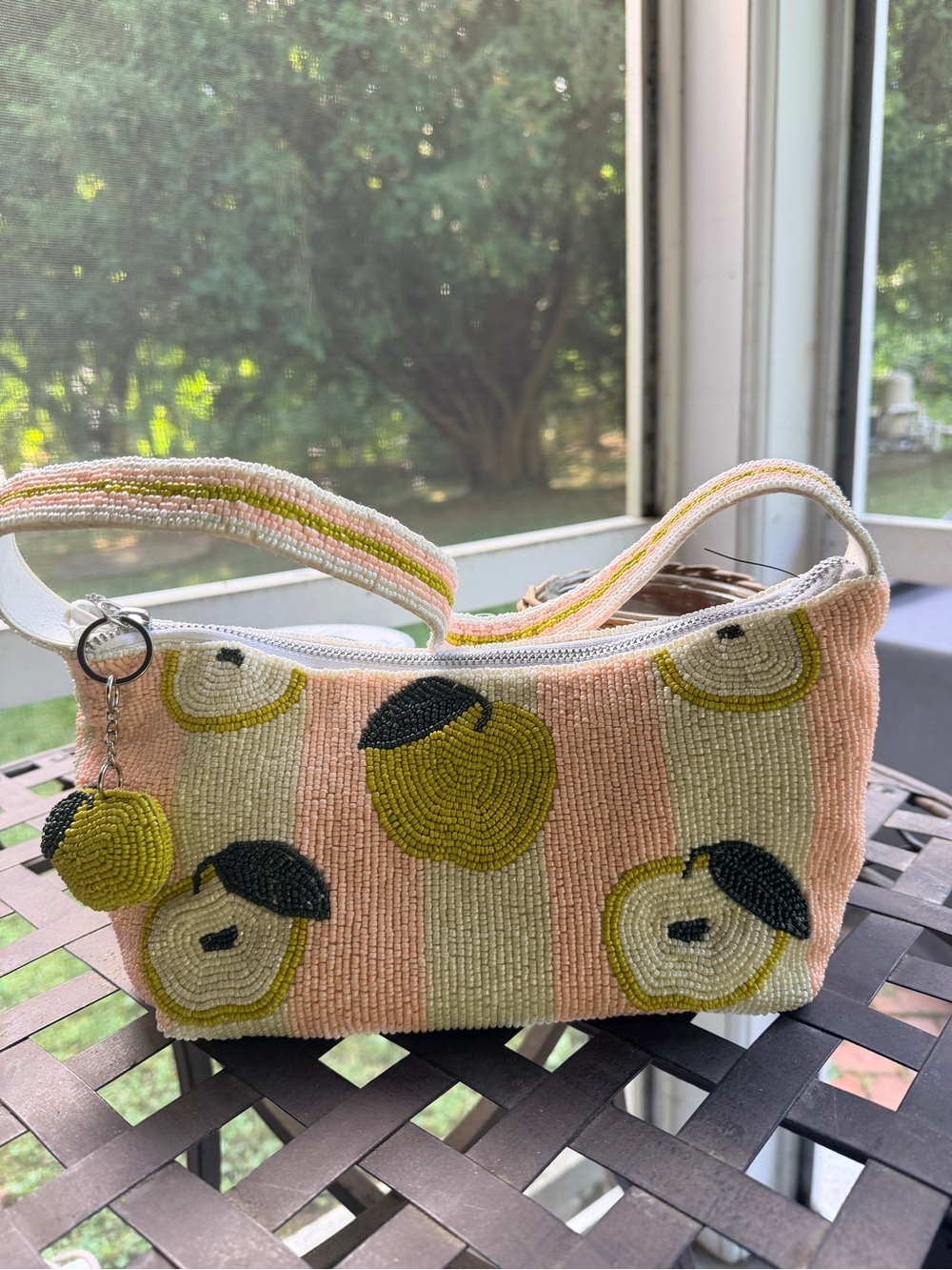 Viral Beaded Green Apple and striped pattern with apple charm Shoulder Bag, NWT